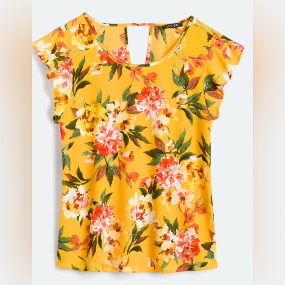 PAPERMOON Kiera Keyhoke Back Floral Yellow Blouse - Size Large